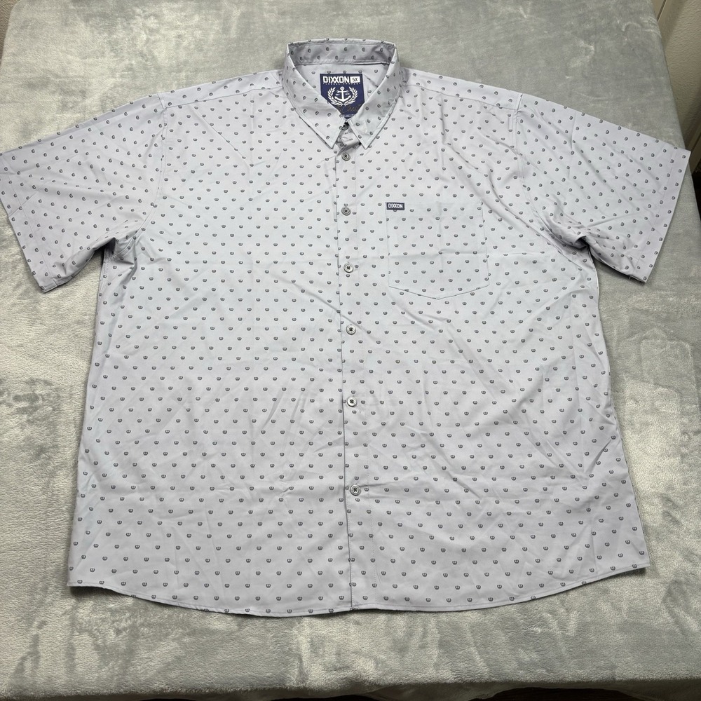 Dixxon Salty Crest Party Shirt Mens 5XL Grey Anchor Print Button Up Lightweight